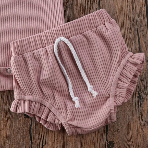 Baby Girl Ribbed Two-Piece Set Dusty Pink Bodysuit & Ruffle Bloomer Outfit 6-9M - Picture 5 of 5